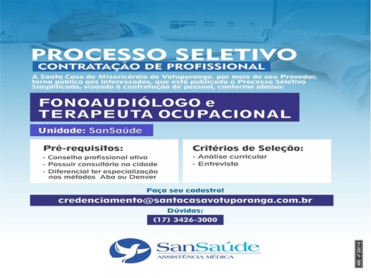 SanSaúde contrata fonoaudiólogos e terapeutas 