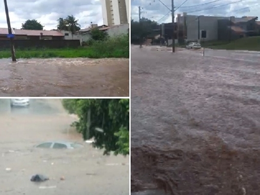 Enxurrada arrasta carro e inunda avenida em Fernandópolis