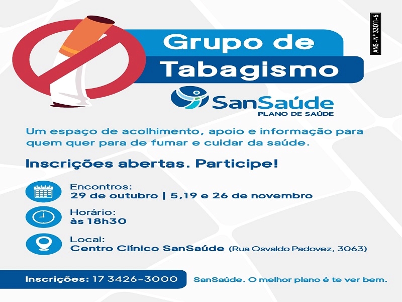  SanSaúde convida para o Grupo de Combate ao Tabagismo