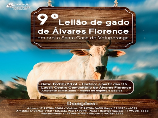 Leilão de Gado em prol da Santa Casa será neste domingo (19)