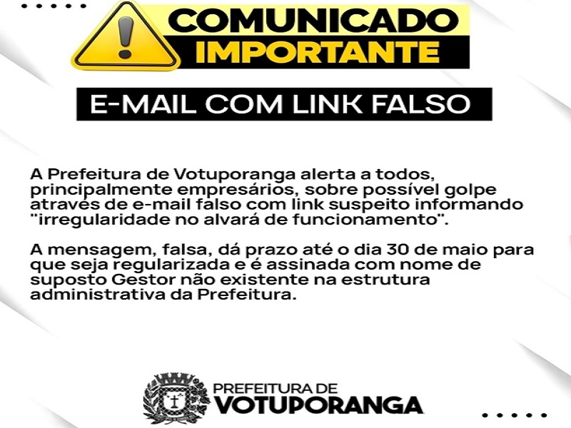 Golpe da “irregularidade no alvará” é enviado por falso e-mail