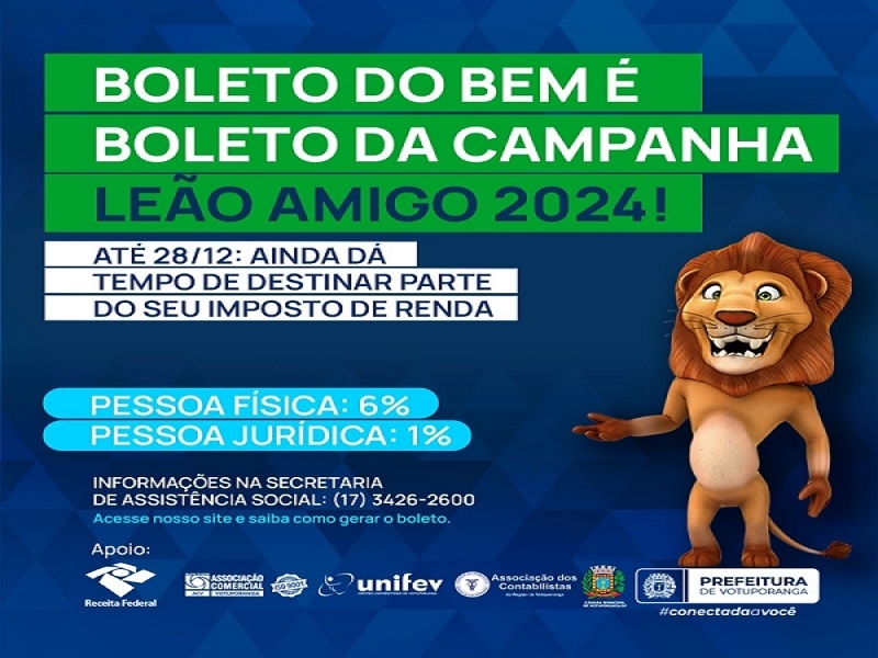 Campanha Leão Amigo: boletos disponíveis no site da Prefeitura
