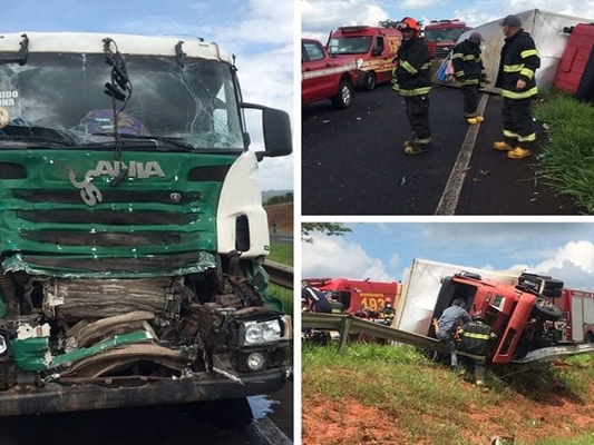 Acidente entre 3 caminhões deixa vítimas graves 