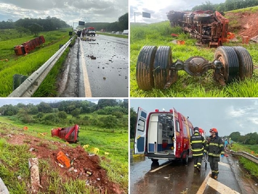 Caminhão de bebidas tomba e deixa vítimas na SP-320