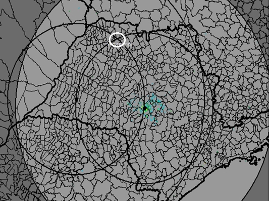 Mapa do IPMet sem colorido na região (chuva)