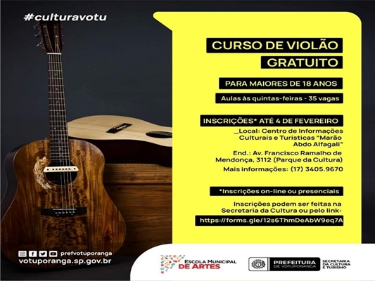 Curso gratuito de violão popular em Votuporanga