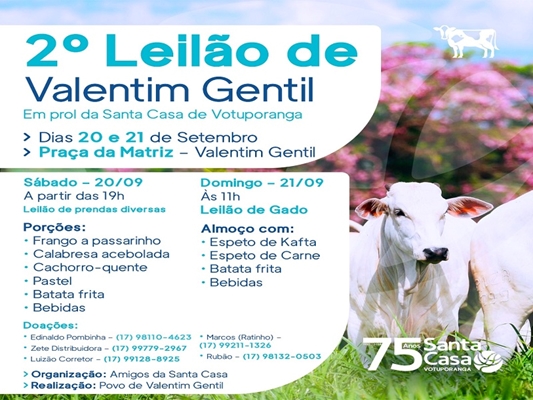 Valentim Gentil organiza leilão de gado para a Santa Casa de Votuporanga