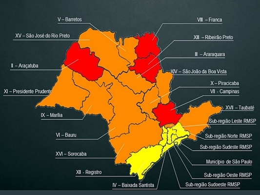 Mapa do Plano São Paulo da retomado econômica 