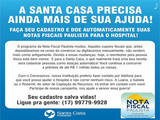 Ajude a Santa Casa com a Nota Fiscal Paulista