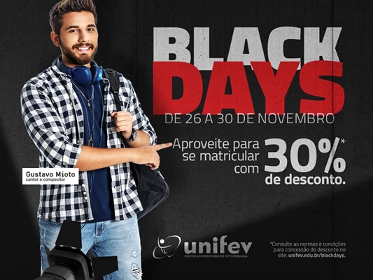 Black Days da UNIFEV oferece 30% de desconto em matrículas